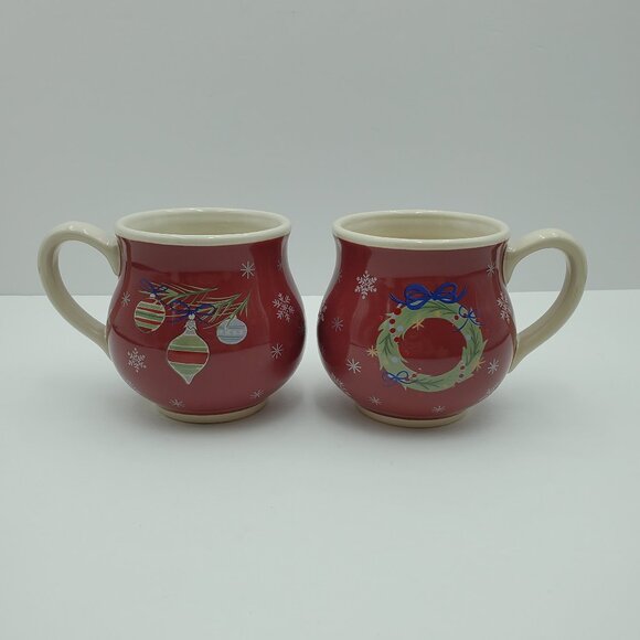 Longaberger All The Trimmings Red Bubble Mugs Christmas Ornaments Holiday Wreath - Picture 1 of 11